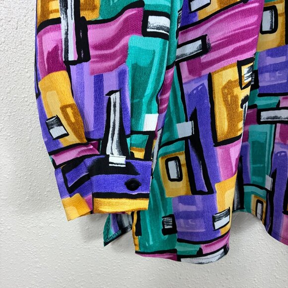 VTG 90s Modern Essentials Abstract Art Button-Down Top Sz 22 Indie Maximalist - Picture 6 of 7